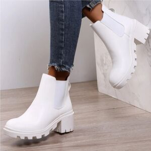 SHEIN White Ankle Boots with Chunky Sole